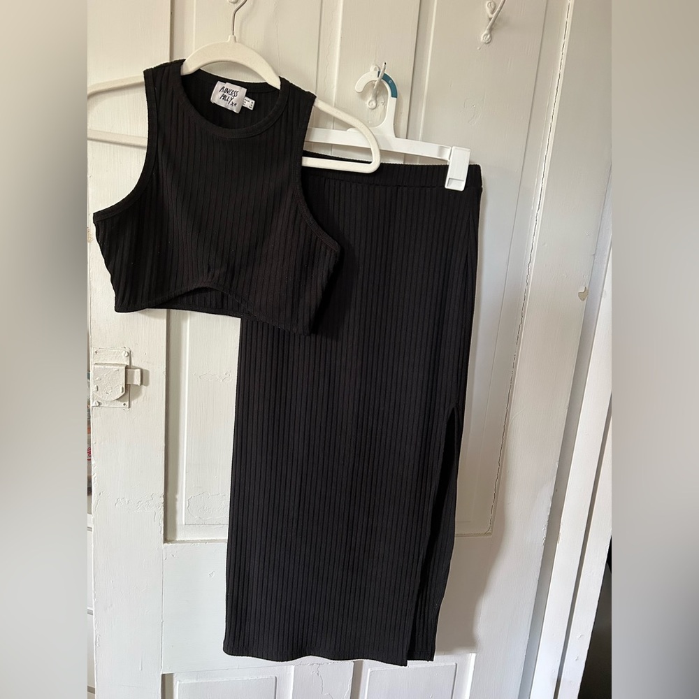 Princess Polly Black Ribbed Crop Top and Skirt Set